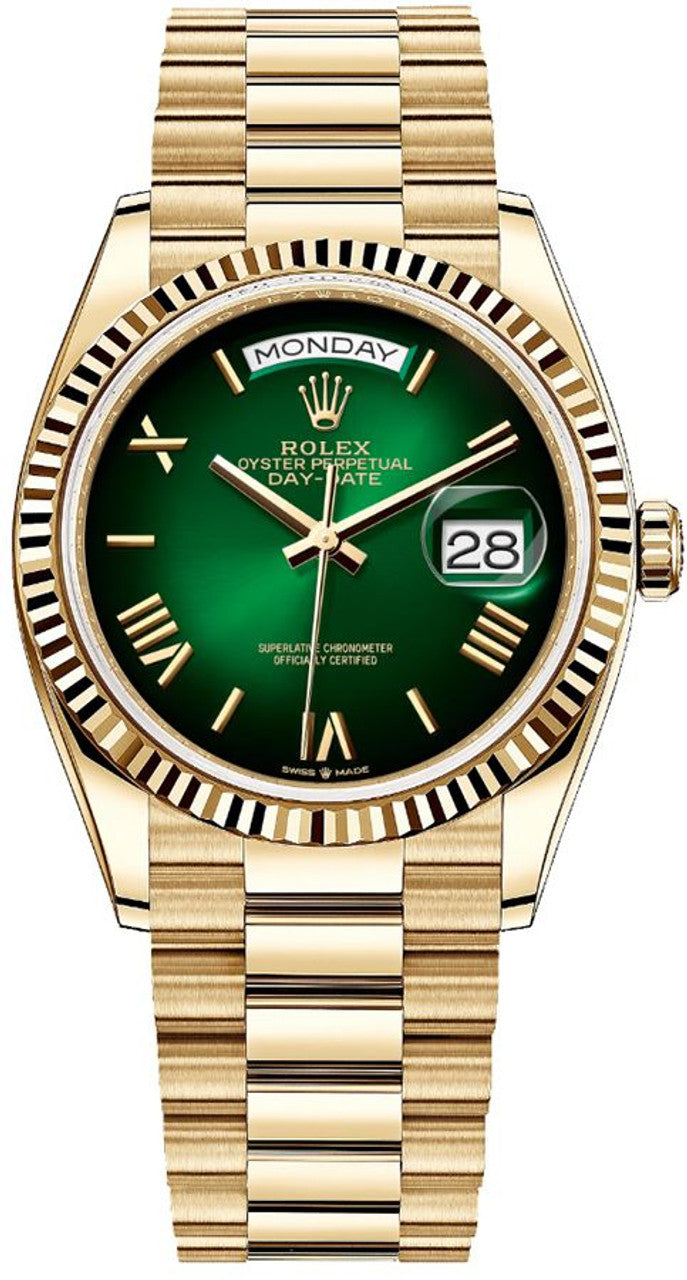 Day-Date 40 Yellow Gold Green Ombre Roman Numeral Dial